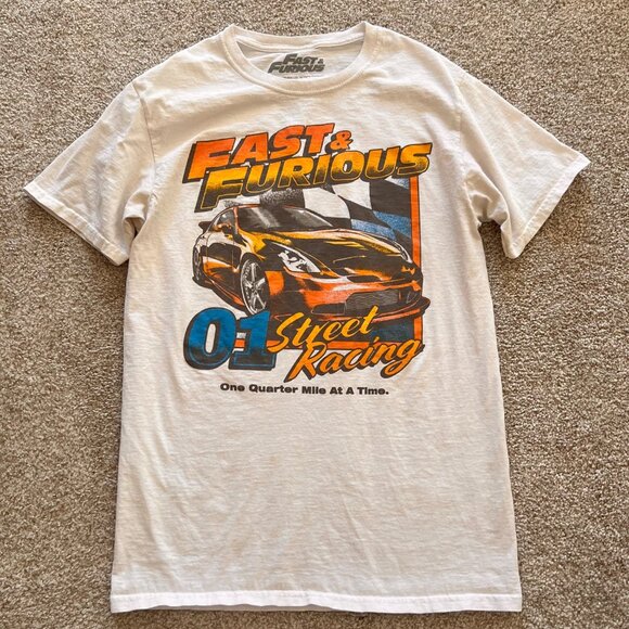 Fast & Furious 01 Streetwear Graphic White & Orange T-shirt Unisex Sz Small - Picture 1 of 6